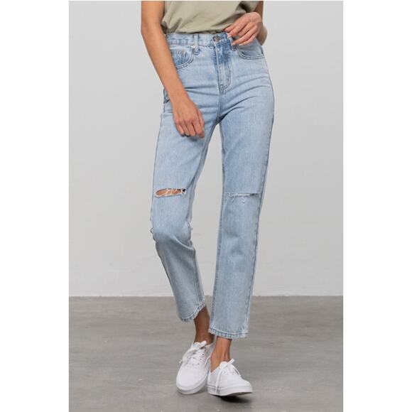 Insane Gene USA Medium Wash Size 11 High Waist Ripped Tapered Jeans - Picture 2 of 8